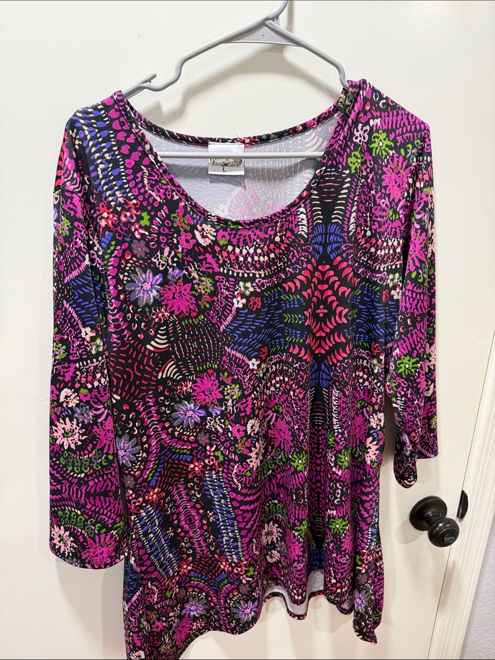 Women's Long Sleeve Scoop Neck Tunic - Purple Multi Floral